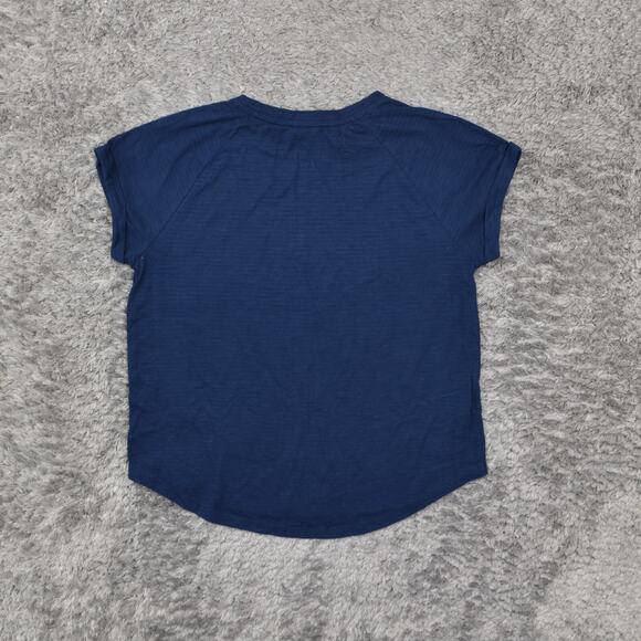 Eddie Bauer Women's Size M Blouse Top Short Sleeve Blue Solid Cotton Round Neck - Picture 3 of 8
